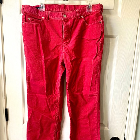 Lands End Corduroy Straight Leg Pants Womens 12 Rose Red Mid Rise Stretch Casual - Picture 1 of 3